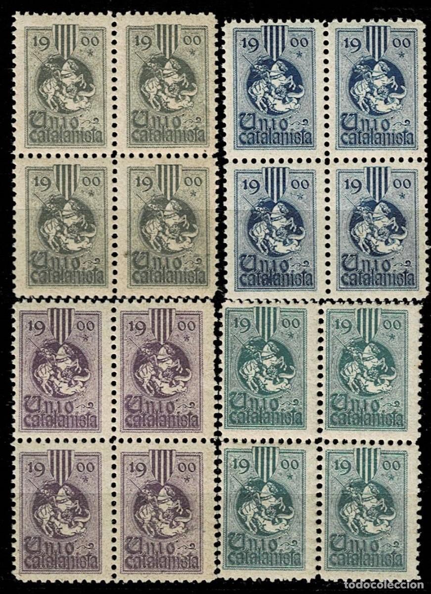 Stamps: 0225 Guerra c⁬ivil UNIO CATALANISTA A&ntilde;o 1900 Nathan n&ordm; 2 Conjunto de 4 BLOQUES DE 4 de varios COLORE