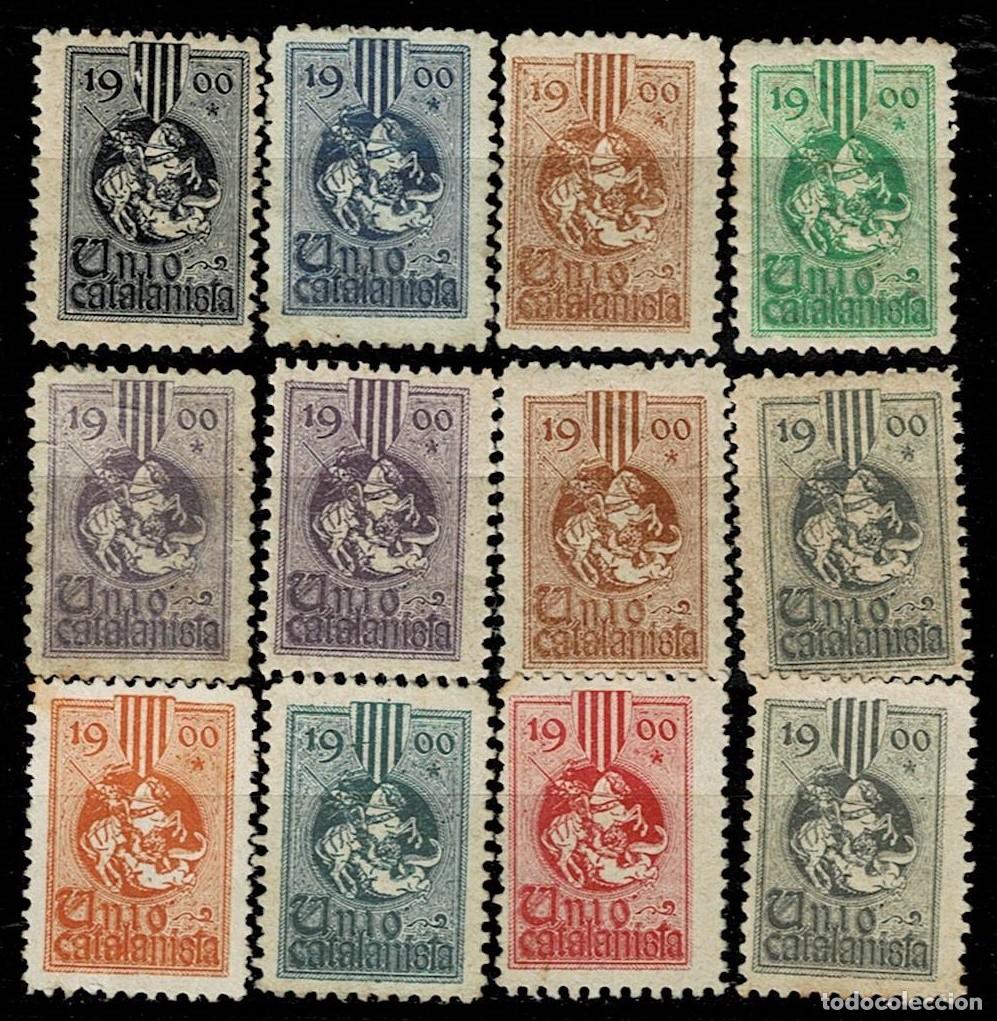 Timbres: 0225 Guerra c⁬ivil UNIO CATALANISTA A&ntilde;o 1900 Nathan n&ordm; 2 Conjunto de 12 ejemplares de varios COLORE