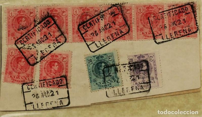 Sellos: FA0650R. HISTORIA POSTAL. 1921, 26 de agosto. Fragmento de cubierta con origen en Llerena