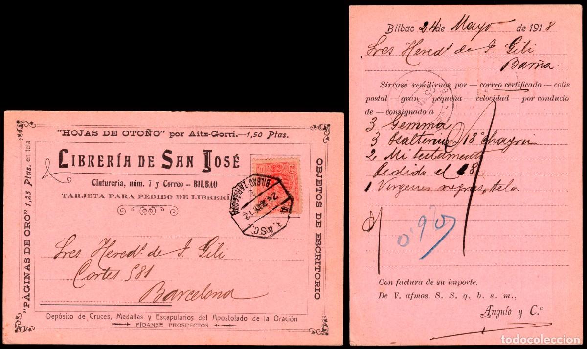Sellos: Vizcaya - Edi o TP 269 - Postal publicitaria &rdquo;Librer&iacute;a San Jos&eacute;&rdquo; - Mat &rdquo;AMB Asc. - 1 - 24/May./12 -