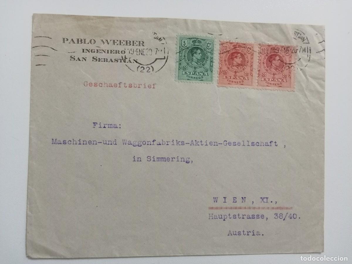 Sellos: CARTA DIRIGIDA DE SAN SEBASTIAN A AUSTRIA, SELLOS EDIFIL 268 Y DOS 269, ALFONSO XIII, TIPO MEDALL&Oacute;N.