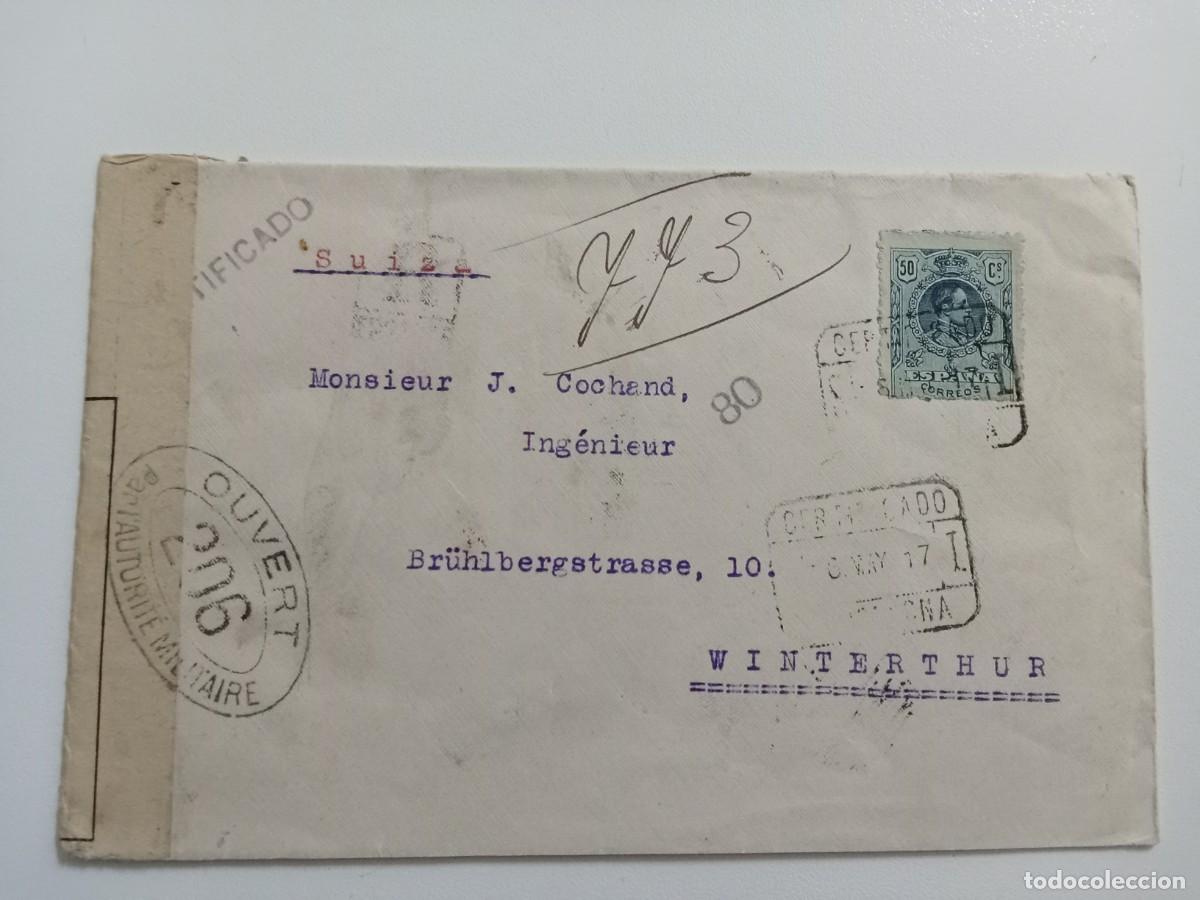 Sellos: CARTA CIRCULADA DE BARCELONA A SUIZA, A&Ntilde;O 1917, CON SELLO EDIFIL 277, ALFONSO XIII, TIPO MEDALL&Oacute;N.