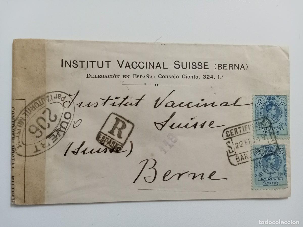 Sellos: CARTA CIRCULADA DE BARCELONA A BERNA (SUIZA), A&Ntilde;O 1919, CON DOS SELLOS EDIFIL 274 ALFONSO XIII