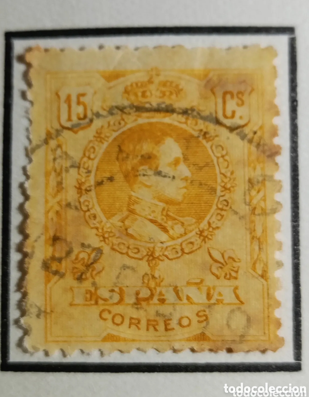 Sellos: Sello Espa&ntilde;a 1909.- ALFONSO XIII MEDALLON. 15 CTS amarillo