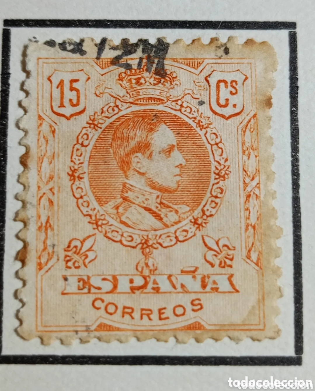 Sellos: Sello Espa&ntilde;a 1909.- ALFONSO XIII MEDALLON. 15 CTS bistre