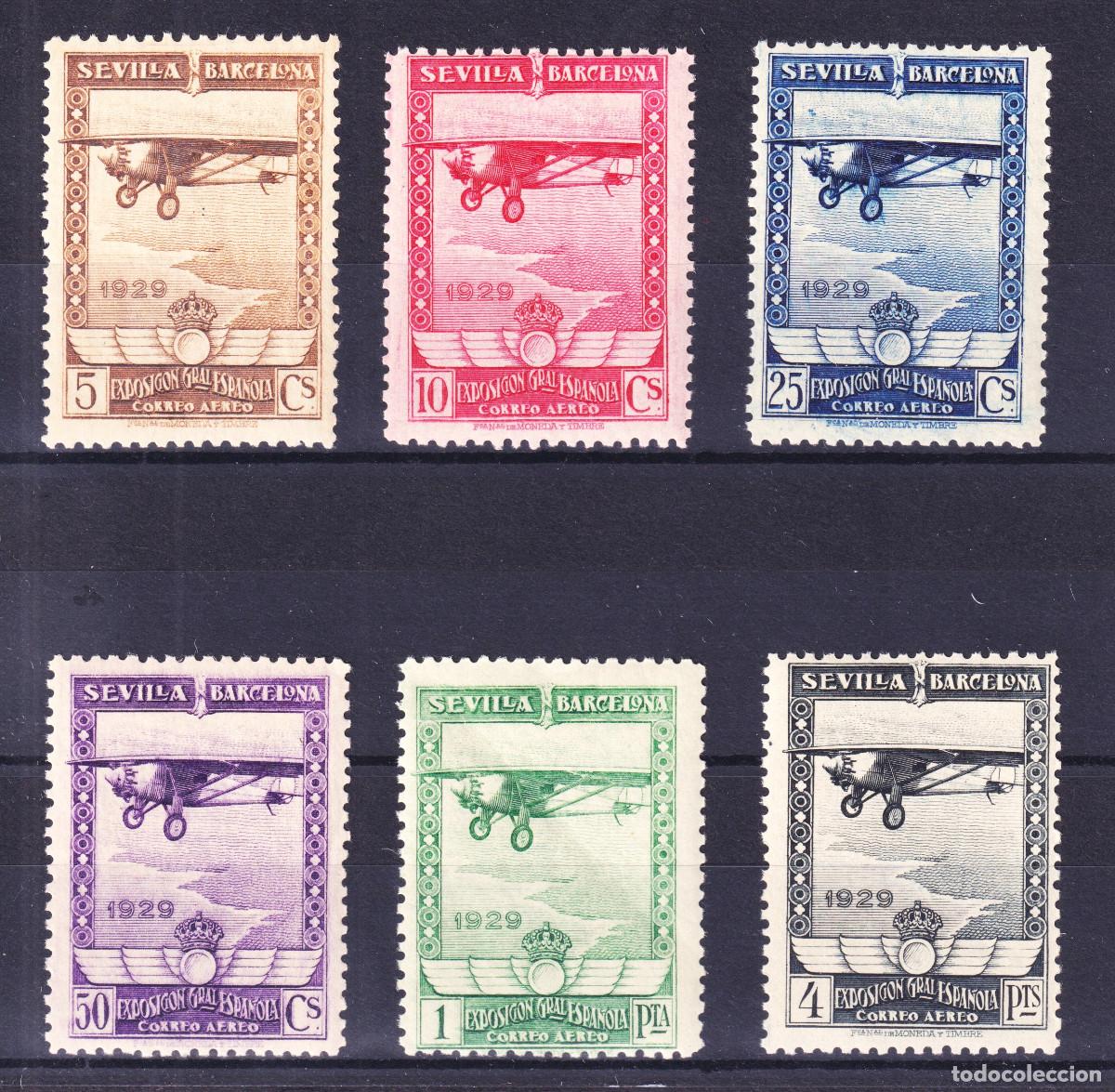 Sellos: ESPA&Ntilde;A PRO EXPOSICIONES SEVILLA BARCELONA AEREO ** 448/453 A&Ntilde;O 1929 - MNH - LUJO