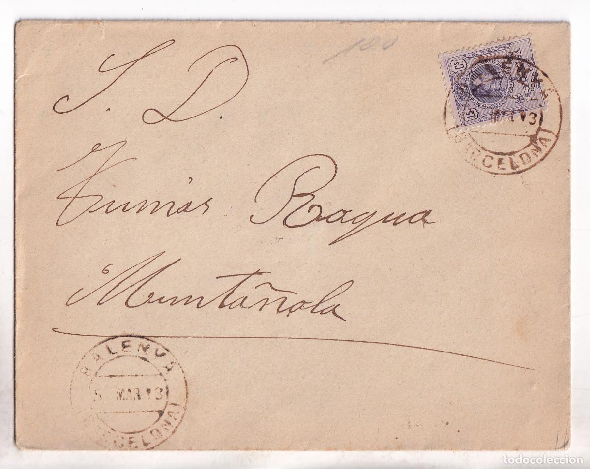 Sellos: SOBRE. BALENY&Aacute;. BARCELONA. 1913. A MUNTANYOLA. BONITO FECHADOR