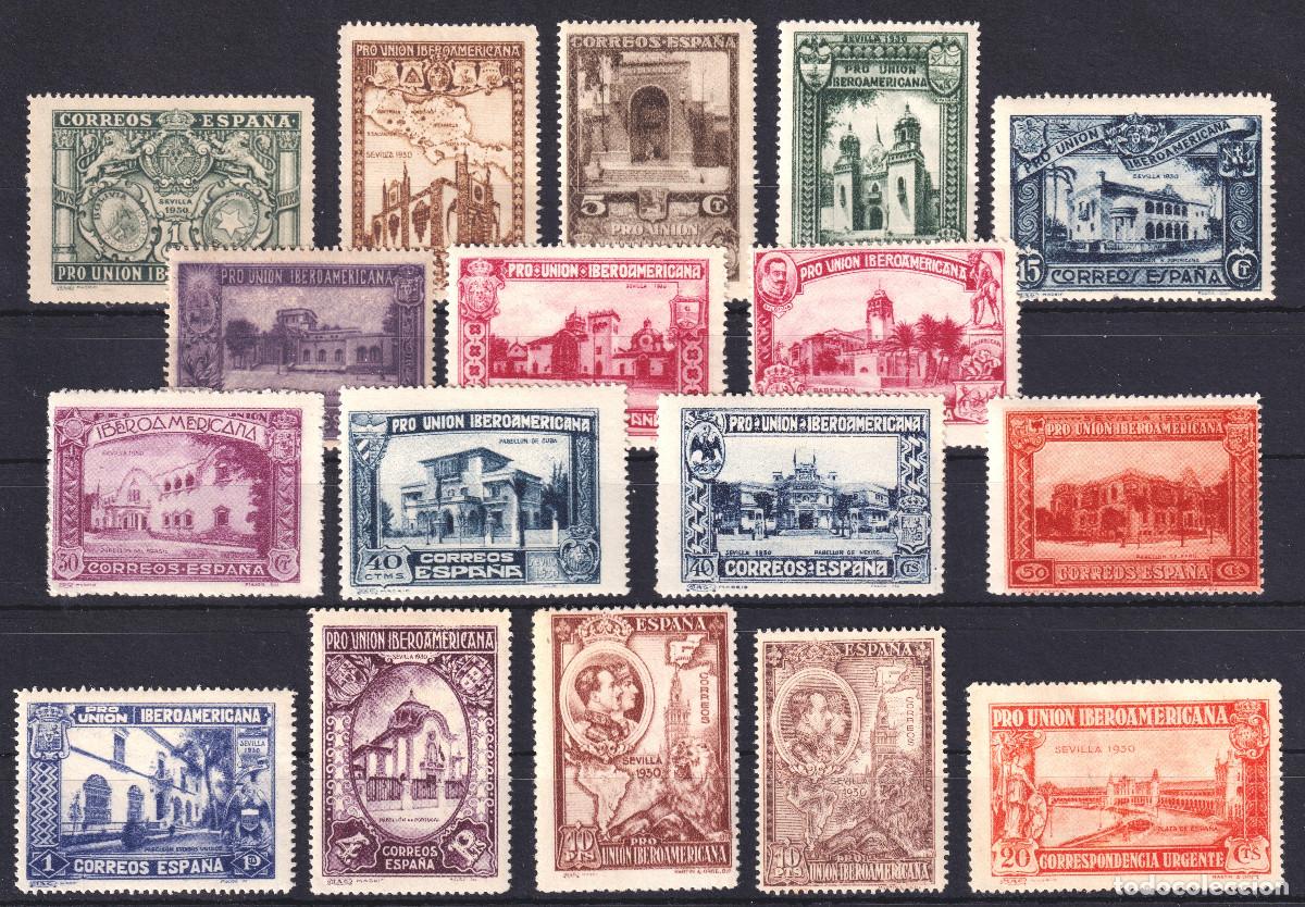 Sellos: ESPA&Ntilde;A PRO UNION IBEROAMERICANA * 566/582 - A&Ntilde;O 1930 - SERIE AUTENTICA