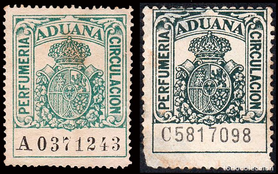 Sellos: Espa&ntilde;a - Fiscales - Impuesto Aduana para Perfumer&iacute;a - Alemany (*) 2+4 - 1927 - Descarnados
