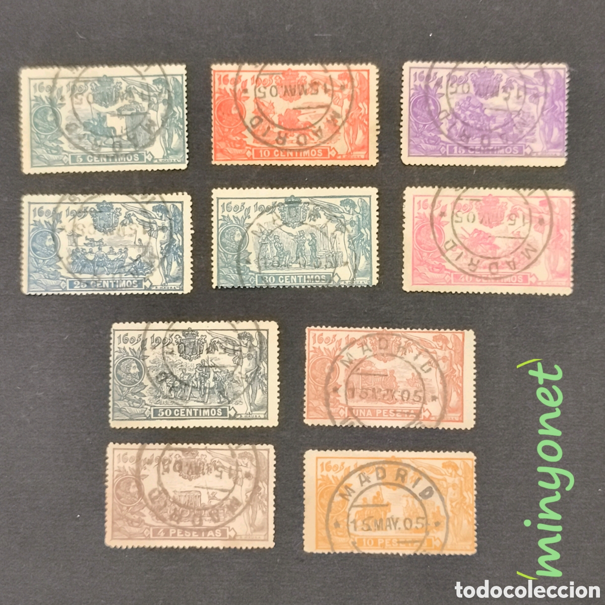 Sellos: 10 sellos 1905 CENTENARIO DEL QUIJOTE. SERIE COMPLETA 257-266 USADA