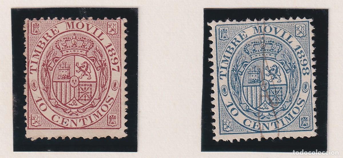 Sellos: TIMBRE MOVIL ALFONSO XIII - 1897 1898 - 10 CENTIMOS - NUEVO Y USADO - LOS DE LA FOTO