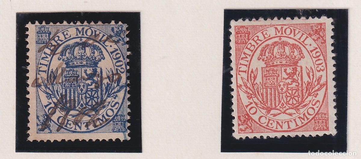 Sellos: TIMBRE MOVIL ALFONSO XIII - 1902 1903 - 10 CENTIMOS - UNO NUEVO Y OTRO USADO - LOS DE LA FOTO