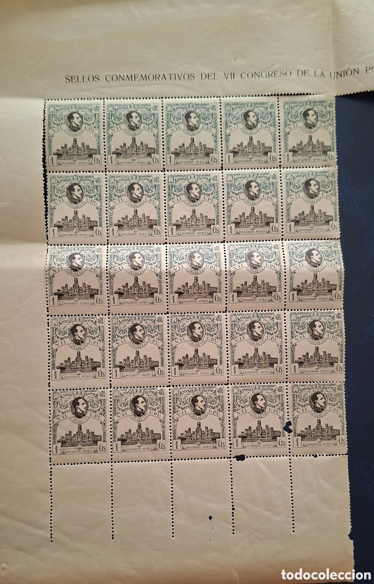 Sellos: Sellos Alfonso congreso UPU pliego de 25 sellos de 1 cts Borde de hoja 1920 nuevos **