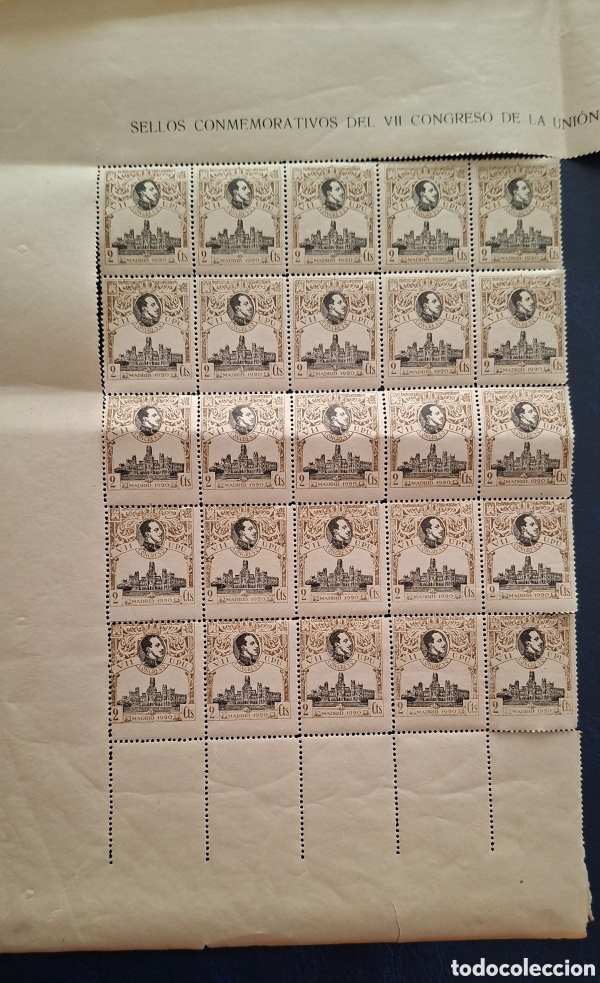 Sellos: Sellos Alfonso congreso UPU pliego de 25 sellos de 2 cts borde de hoja 1920 Nuevos **