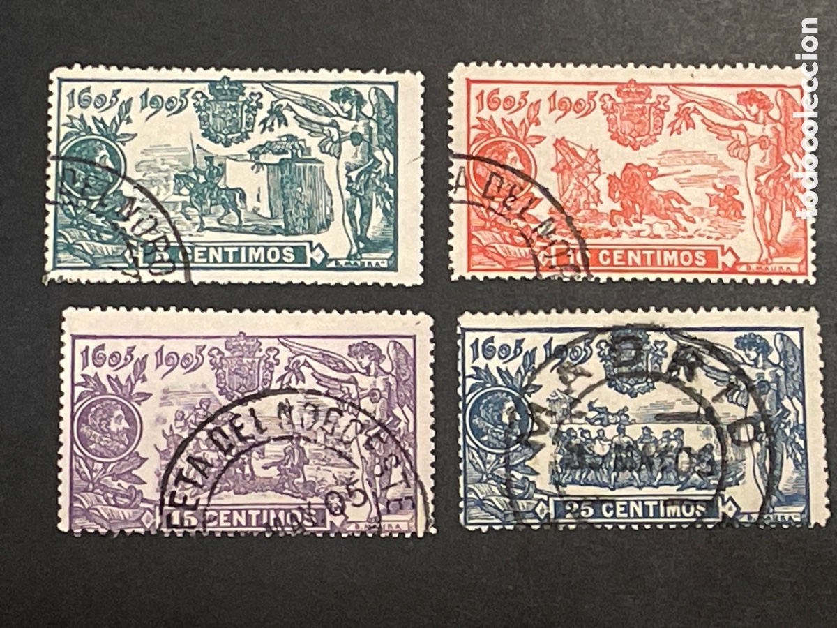 Sellos: Edifil 257 a 260 Centenario Quijote, usados, en buen estado.