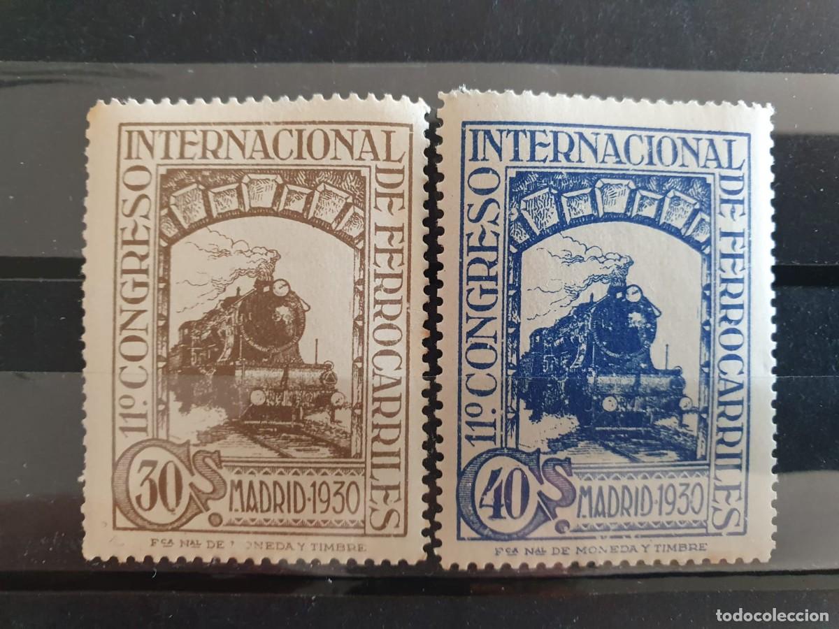 Sellos: EDIFIL 476 ** + 477 ** FERROCARILES ESPA&Ntilde;A 1930