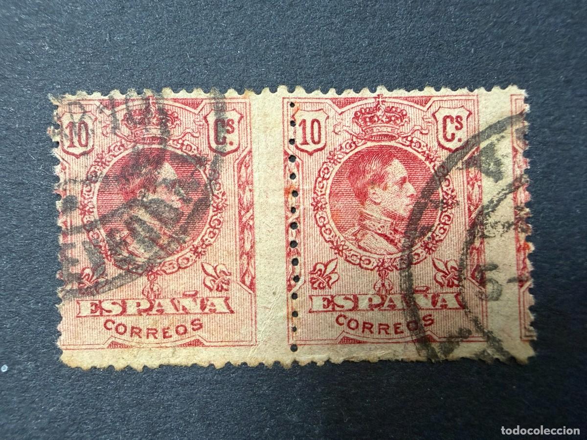 Sellos: ESPA&Ntilde;A, 1910. EDIFIL 244. REY ALFOSNO XIII. TIPO MEDALL&Oacute;N. BLOQUE DE 2. USADOS