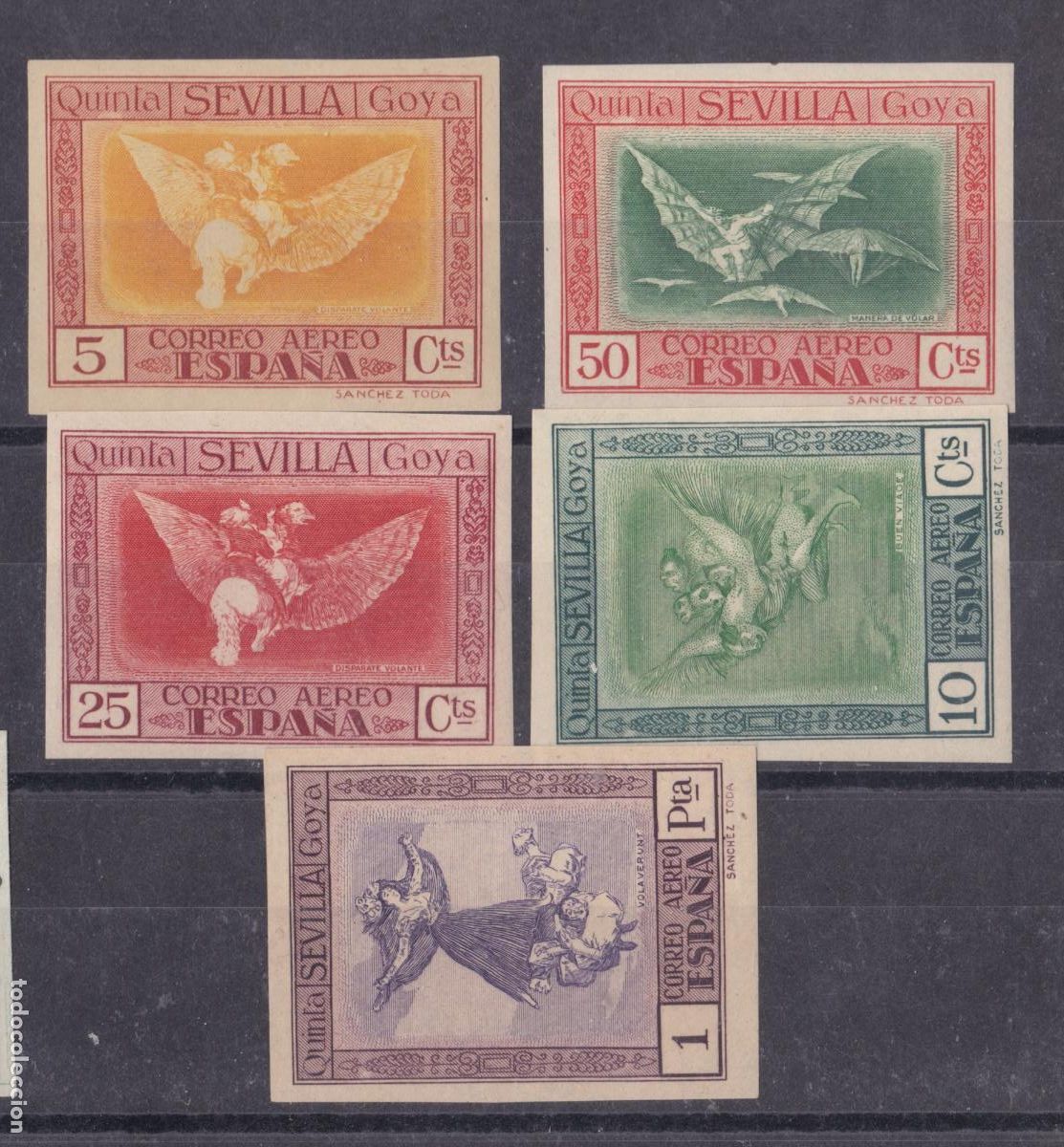 Sellos: FC4-54- GOYA A&eacute;reos x 5 Sellos SIN DENTAR * Muy Ligera Se&ntilde;al de fijasellos