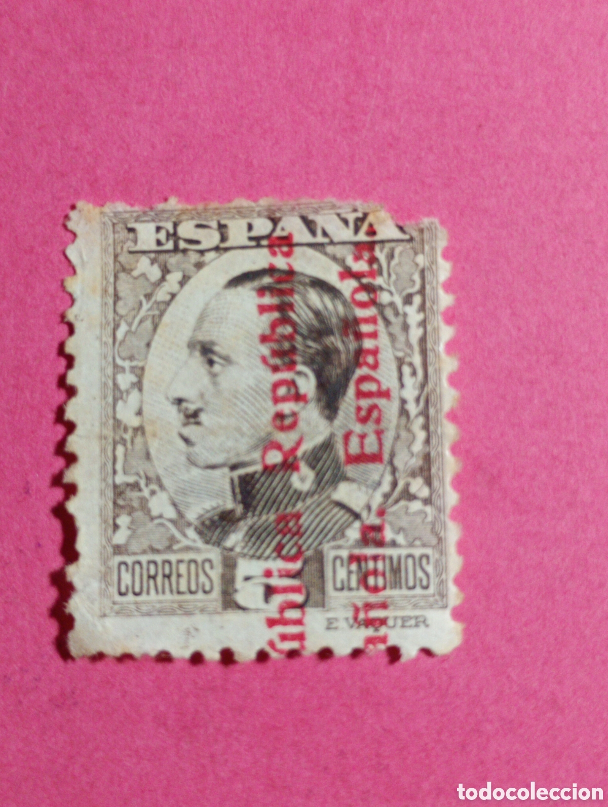 Sellos: VINTAGE SELLO ESPA&Ntilde;A ALFONSO XIII SOBRECARGA EN ROJO REP&Uacute;BLICA ESPA&Ntilde;OLA - REA8