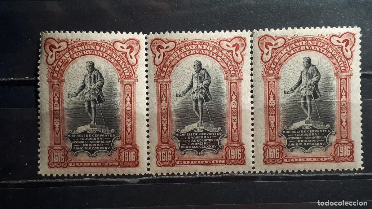 Sellos: ESPA&Ntilde;A. A&Ntilde;O 1916. **. EDIFIL FR13. Tira de 3