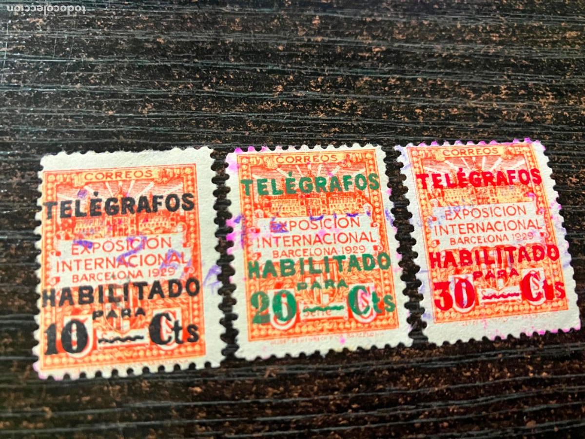 Sellos: Exposici&oacute;n Internacional Barcelona 1929 - Sellos Barcelona 1930 Tel&eacute;grafos habilitados Edifil 1 2 3