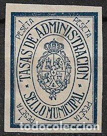 Sellos: FISCALES, Sello Municipal, Tasa de Administraci&oacute;n, 1 pta azul (*)