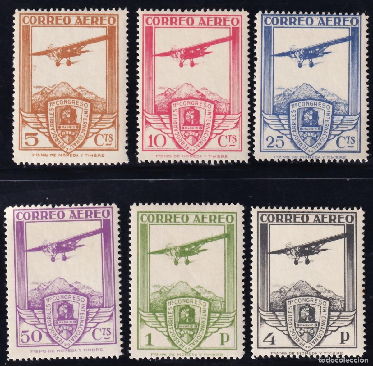 Sellos: ESPA&Ntilde;A, 1930 EDIFIL N&ordm; 483 / 488 /**/, Congreso Ferocarriles [Numeracion A000,000 / SIN FIJASELLOS.]