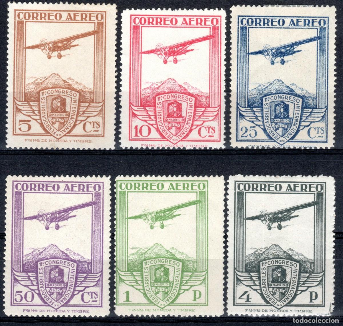 Sellos: EDIFIL 483-488 CONGRESO DE FERROCARRILES 1930 (SERIE COMPLETA). VALOR CAT&Aacute;LOGO: 415 &euro;. MLH.