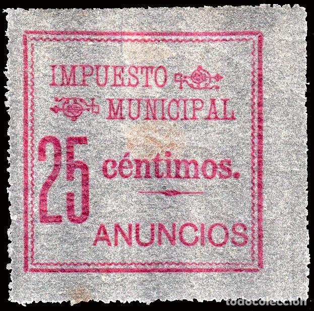 Sellos: Espa&ntilde;a - Fiscales Municipales - Madrid - &rdquo;Impuesto Municipal - 25 c&eacute;ntimos - Anuncios&rdquo; rojo