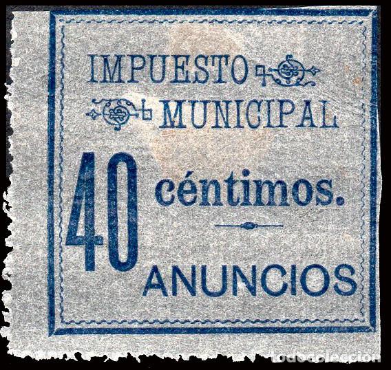 Sellos: Espa&ntilde;a - Fiscales Municipales - Madrid - &rdquo;Impuesto Municipal - 40 c&eacute;ntimos - Anuncios&rdquo; azul