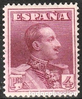Sellos: Espa&ntilde;a edf n&ordm;322 Carmin violaceo 4 ptas Sello nuevo sin charnela MNH.Centrado.Alfonso XIII.1922-30