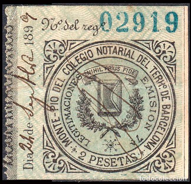 Sellos: Espa&ntilde;a - Fiscales - Siglo XIX - Abogados - Barcelona &rdquo;Pro Colegio Notarial - 2 Ptas&rdquo; (azul)
