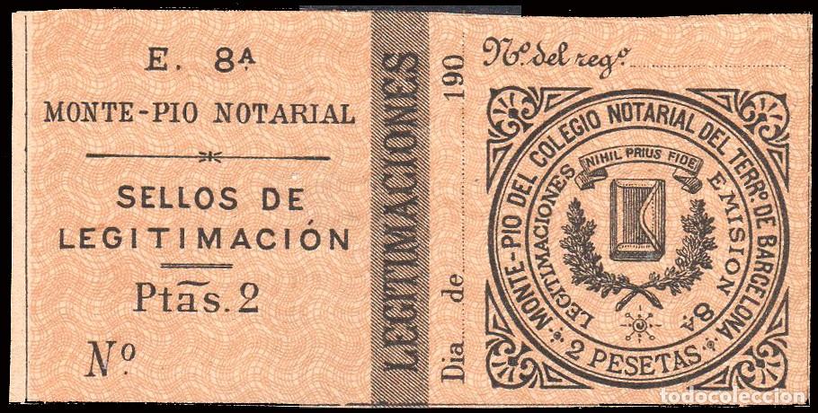 Sellos: Espa&ntilde;a - Fiscales - Siglo XIX - Abogados - Barcelona &rdquo;Pro Montepio Notarial - 2 Ptas.&rdquo;