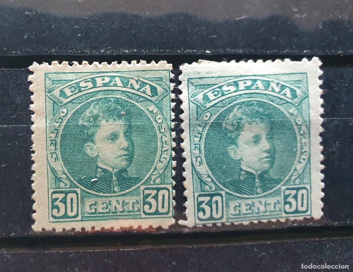 Sellos: EDIFIL 249 * ALFONSO XIII CADETE 30 CENTIMOS VERDE CON VARIEDAD COLOR ESPA&Ntilde;A 1901