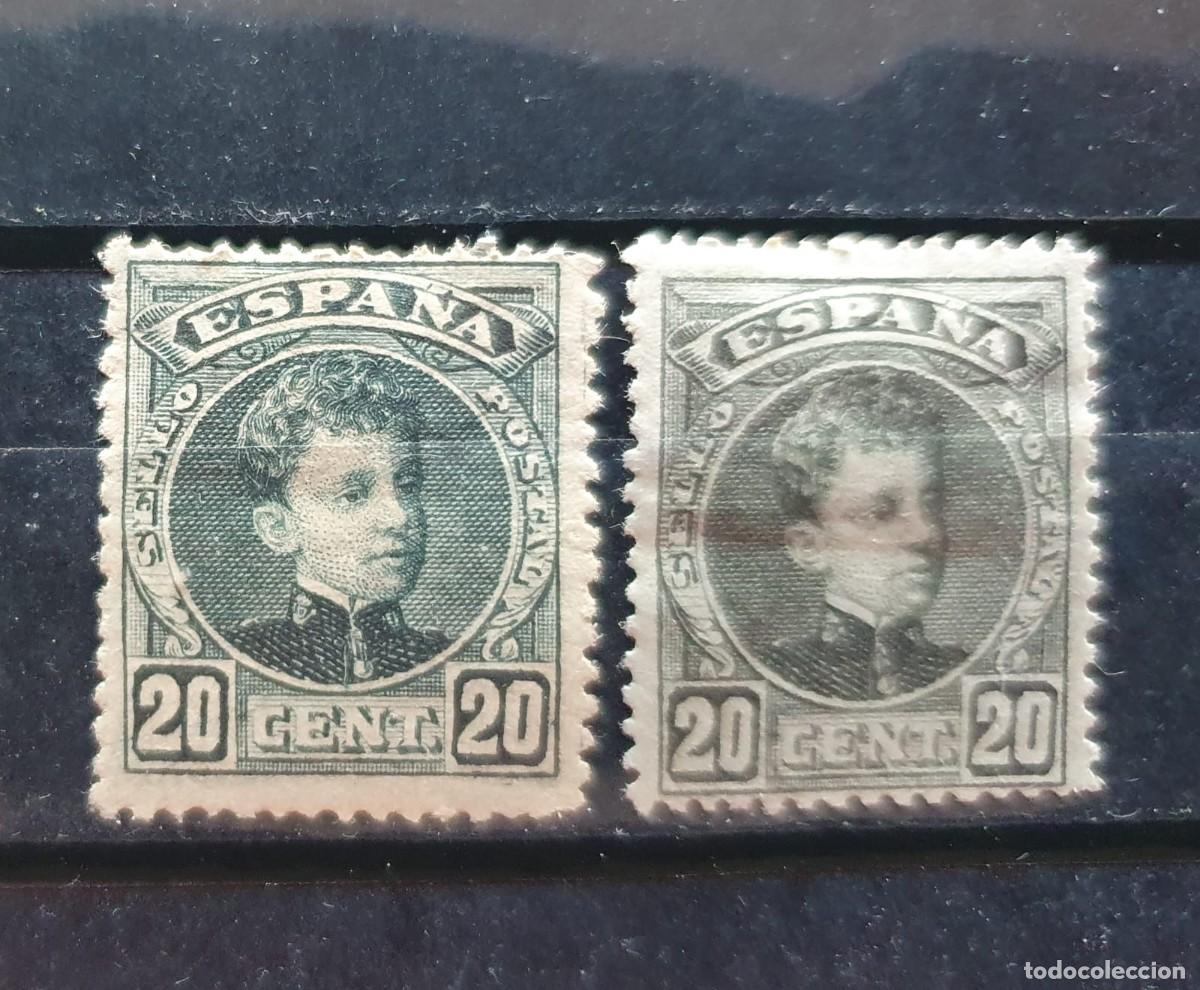 Sellos: EDIFIL 247 * ALFONSO XIII CADETE 20 CENTIMOS NEGRO VARIEDAD DE COLOR ESPA&Ntilde;A 1901
