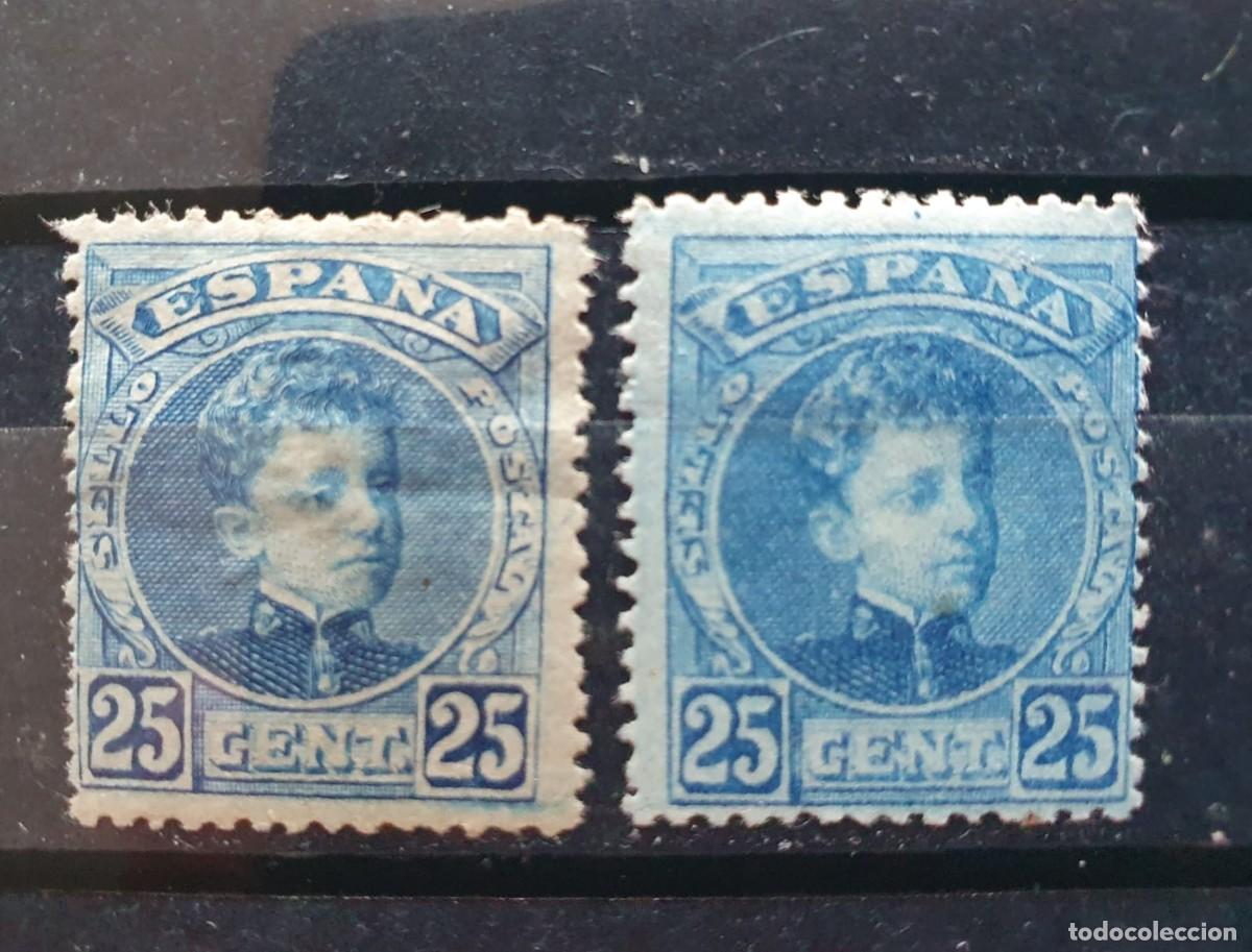 Sellos: EDIFIL 248 * ALFONSO XIII CADETE 25 CENTIMOS AZUL VARIEDAD DE COLOR ESPA&Ntilde;A 1901