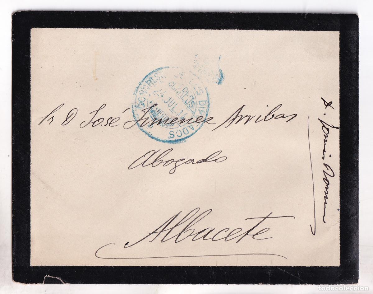 Sellos: SOBRE CON LA CARTA DEL SENADOR TOM&Aacute;S ROMERO. FRANQUICIA CONGRESO DIPUTADOS A ALBACETE. 1914