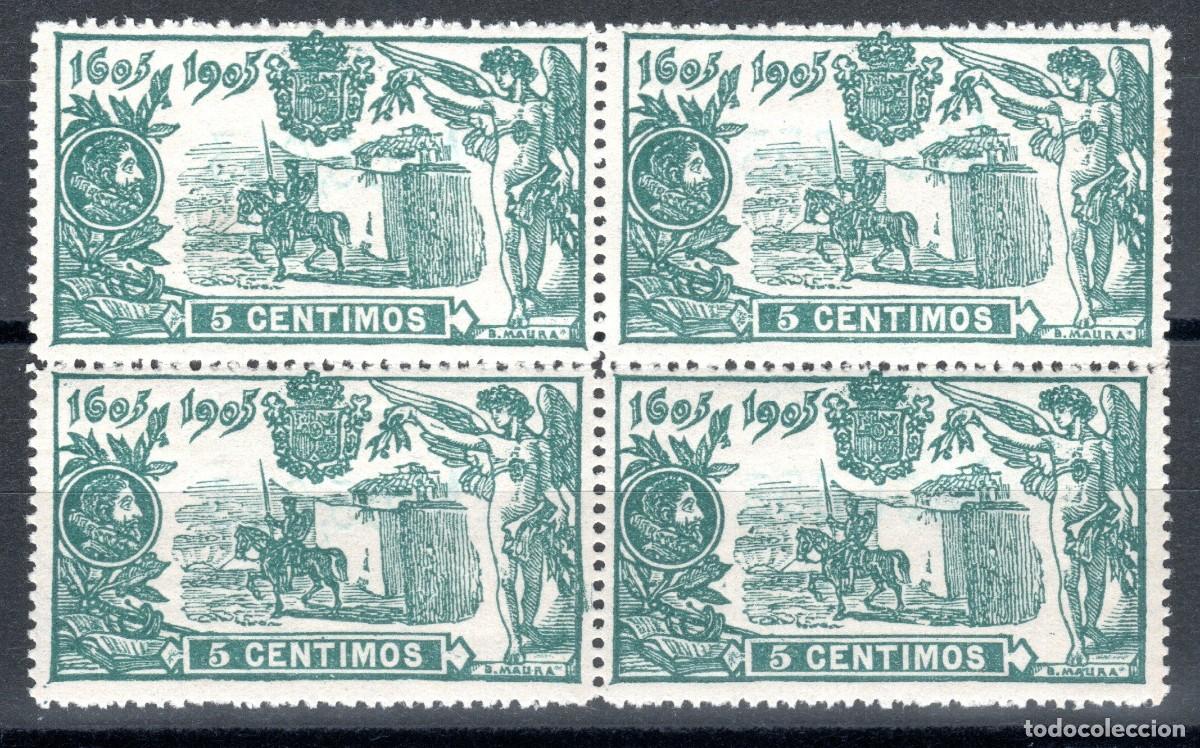 Sellos: EDIFIL 257 III CENTENARIO PUBLICACI&Oacute;N DE EL QUIJOTE 1905 (BLOQUE DE 4). VALOR CAT.: 13 &euro;. MNH **