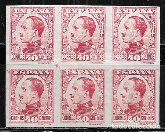 Sellos: ESPA&Ntilde;A 1930, ED.497ecas, 40cts. ERROR DE COLOR CARMIN EN BLOQUE DE 6, DICTAMEN GRAUS. MNH.