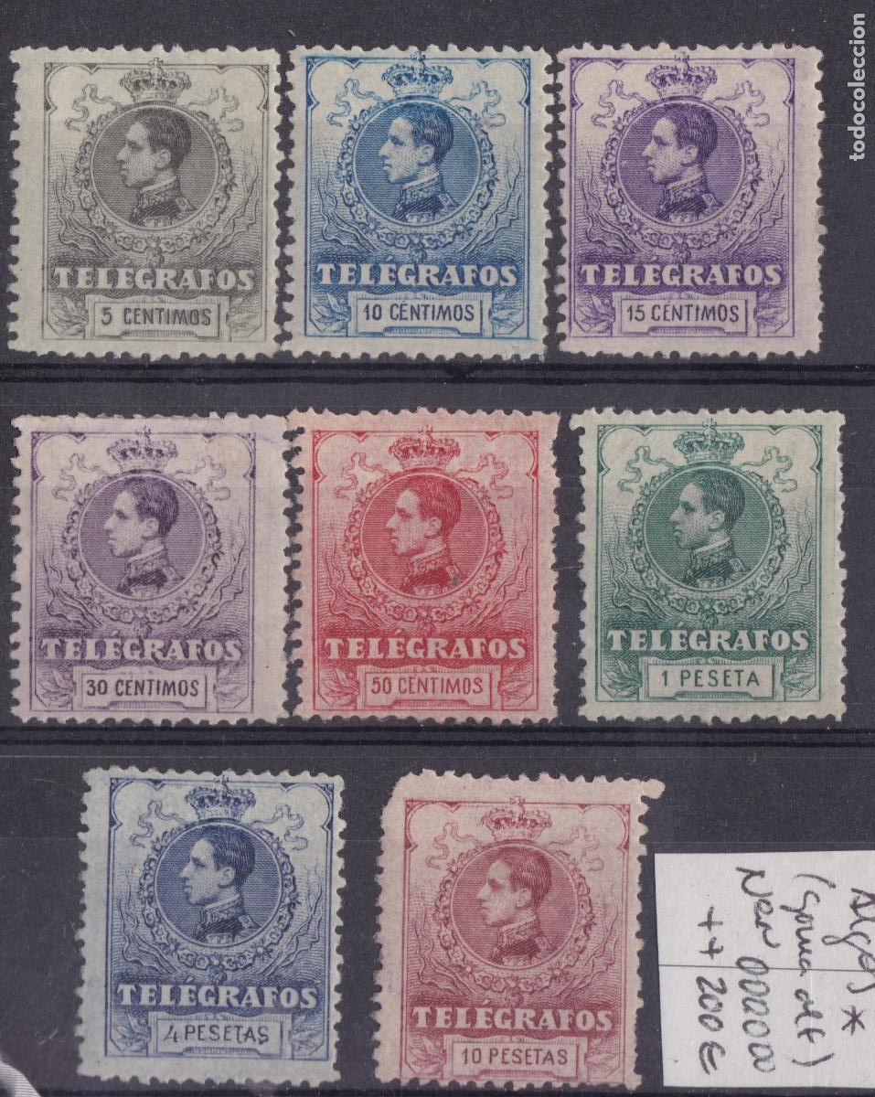Sellos: FC4-133-TELEGRAFOS Edifil 47N/54N Variedad MUESTRA A000.000 ** Sin Fijasellos