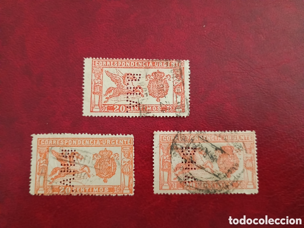 Sellos: ESPA&Ntilde;A - LOTE DE 3 SELLOS PEGASO - PERFORADOS B.H.A. BANCO HISPANO AMERICANO