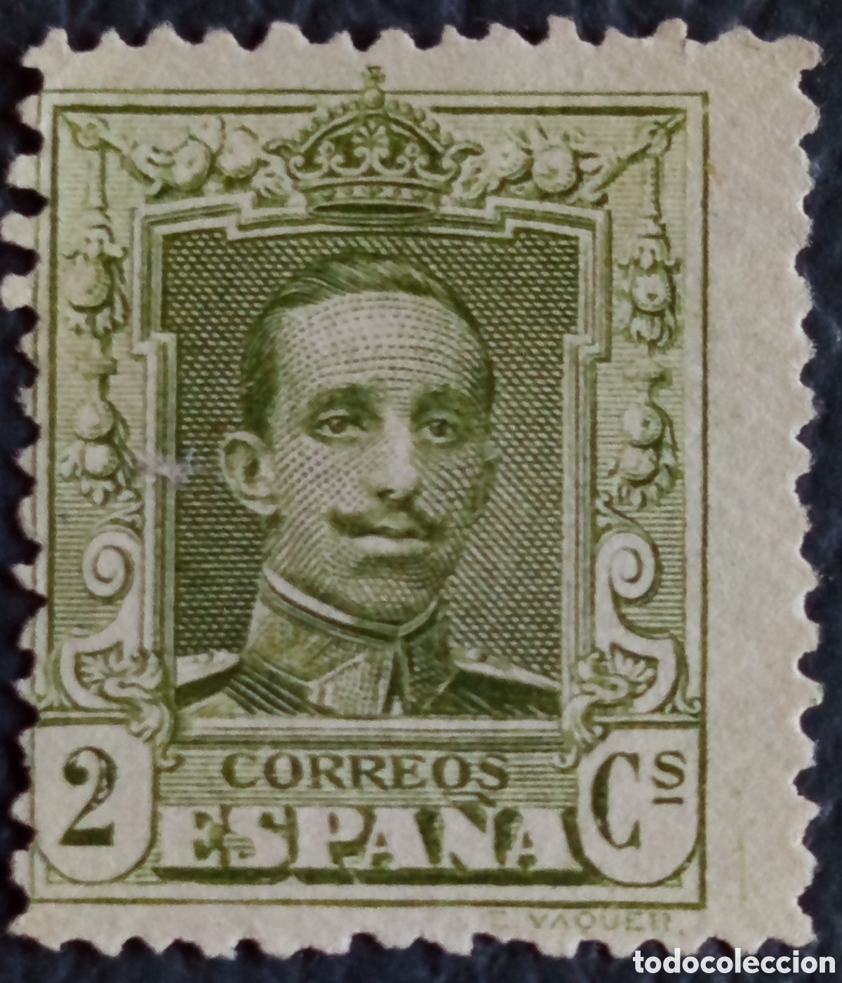 Sellos: Sello Espa&ntilde;a 1910 Alfonso XIII Tipo Vaquer 2 Centimos Verde Cat#253 MH