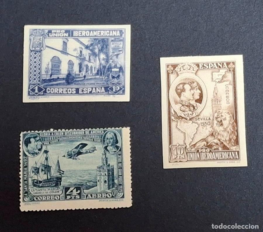 Sellos: Edifil 576, 581 y 590 Pro Uni&oacute;n Iberoamericana de Espa&ntilde;a emitida el 10 de octubre de 1930 Alto Valor