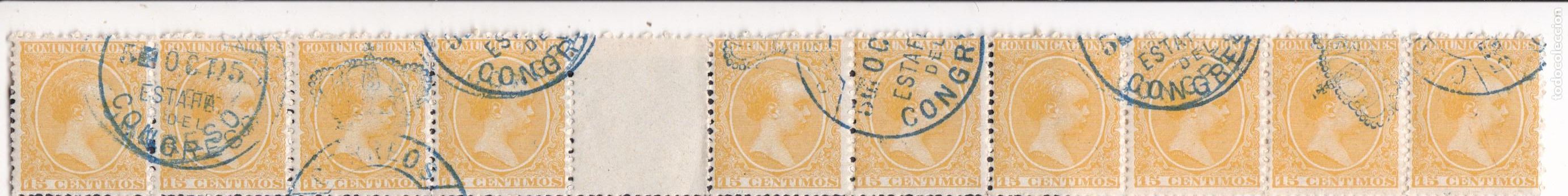 Sellos: FC4-6-Cl&aacute;sicos Edifil 229 . Pel&oacute;n Correo OFICIAL Tira 10 INTERPANEL. Usados CONGRESO.