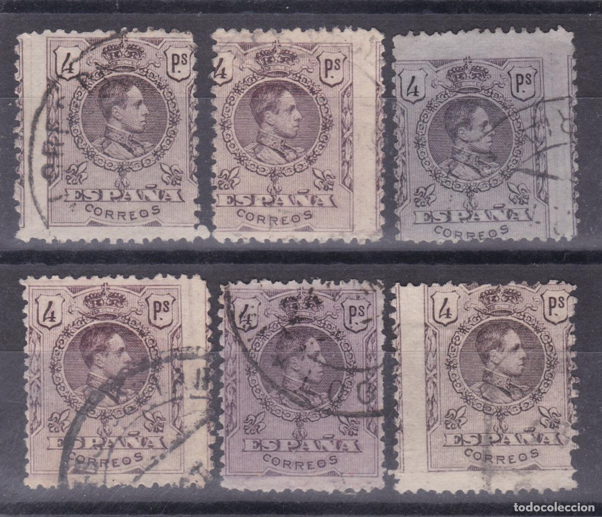Sellos: FC4-12- Alfonso XIII Medall&oacute;n 4 Ptas x 6 Sellos Usados . COLORES . 120 euros