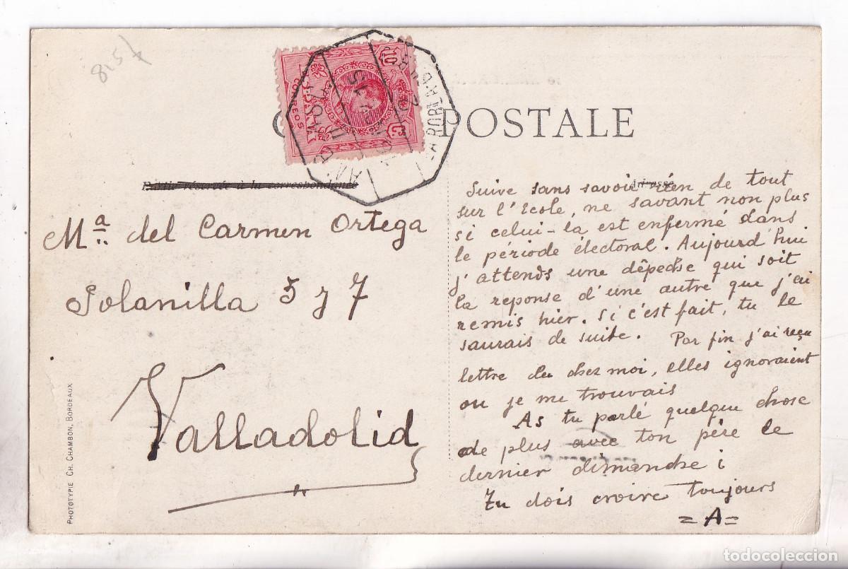 Sellos: POSTAL CON AMBULANTE DE LA ROBLE BILBAO. LE&Oacute;N. 1915. A VALLADOLID