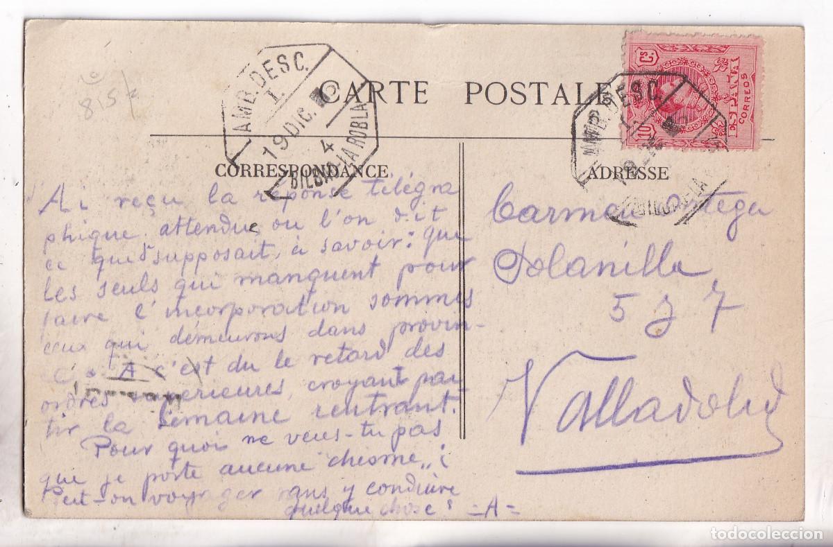 Sellos: POSTAL CON AMBULANTE BILBAO LA ROBLA. 1915. LE&Oacute;N. A VALLADOLID