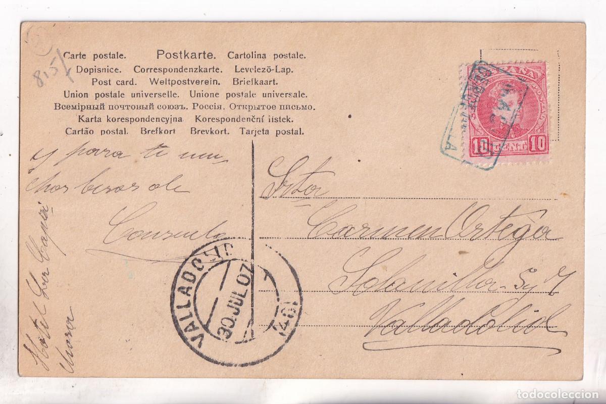 Sellos: POSTAL. ALFONSO XIII. CARTER&Iacute;A MADRID CERCEDILLA. 1907. A VALLADOLID