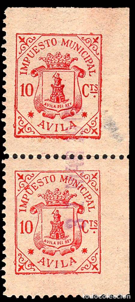 Sellos: &Aacute;vila - Vi&ntilde;etas - S/Cat o - 1916 - &rdquo;10 cts. Impuesto Municipal&rdquo; Pareja