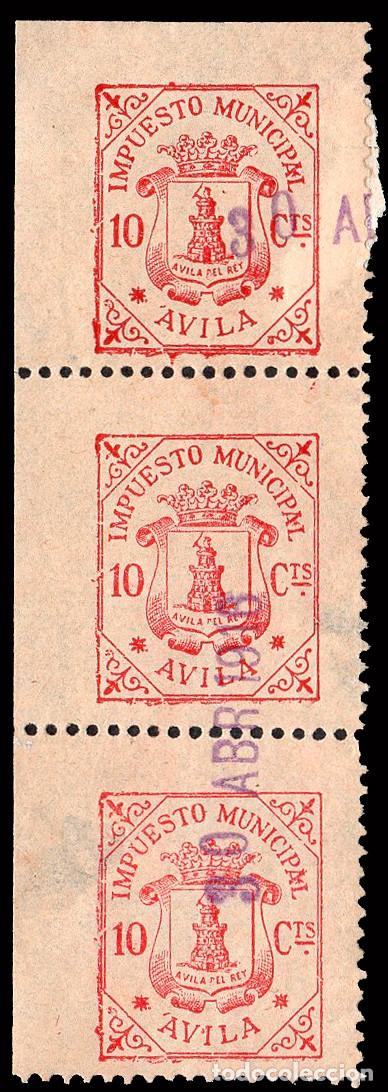 Sellos: &Aacute;vila - Vi&ntilde;etas - S/Cat o - 1916 - &rdquo;10 cts. Impuesto Municipal&rdquo; Tira 3